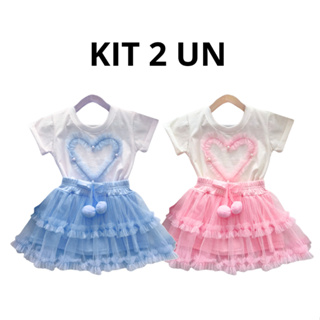 Kit Conjunto Infantil tule menina blusa e saia lançamento verão em Oferta na Shopee