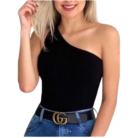 Regata Feminina Um Ombro Canelada Justinha | Blusa Básica Moderna e Estilosa | Moda Casual Confortável | Look Versáti