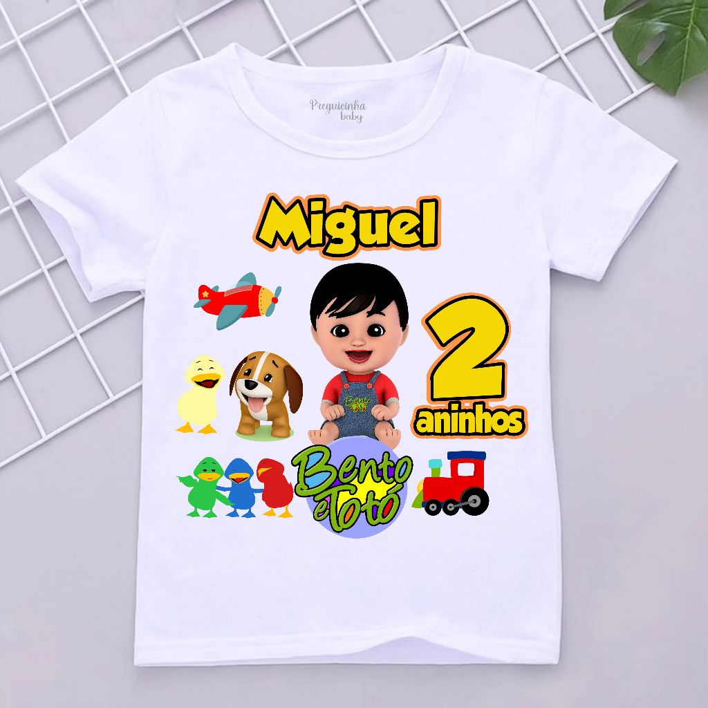 Camiseta Infantil tema Bento e totó personalizado com nome e idade menino e menina em Oferta na Shopee