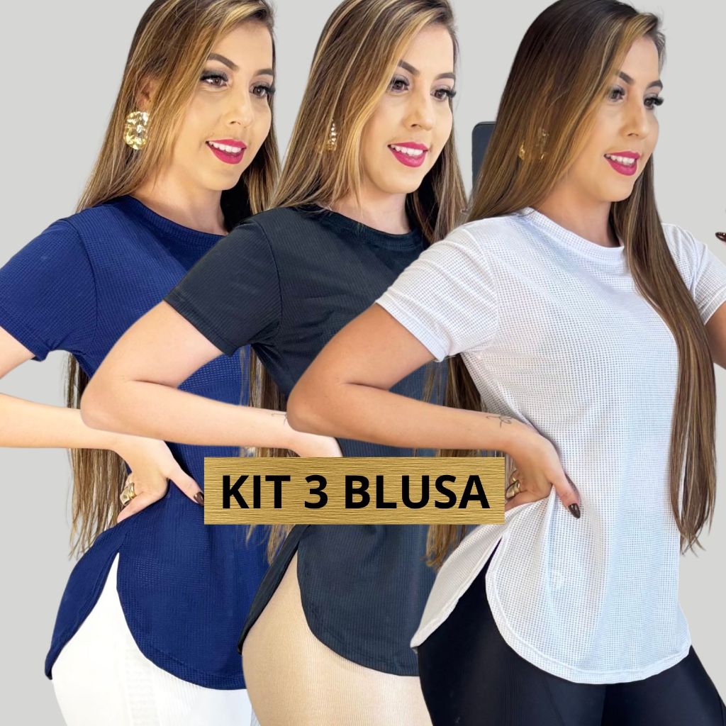 Kit 3 Blusas Oval Dry Fit Feminina } Fitness Academia veste leggins Regata Tapa bumbum tule Uv Camiseta Top Treino sport em Oferta na Shopee