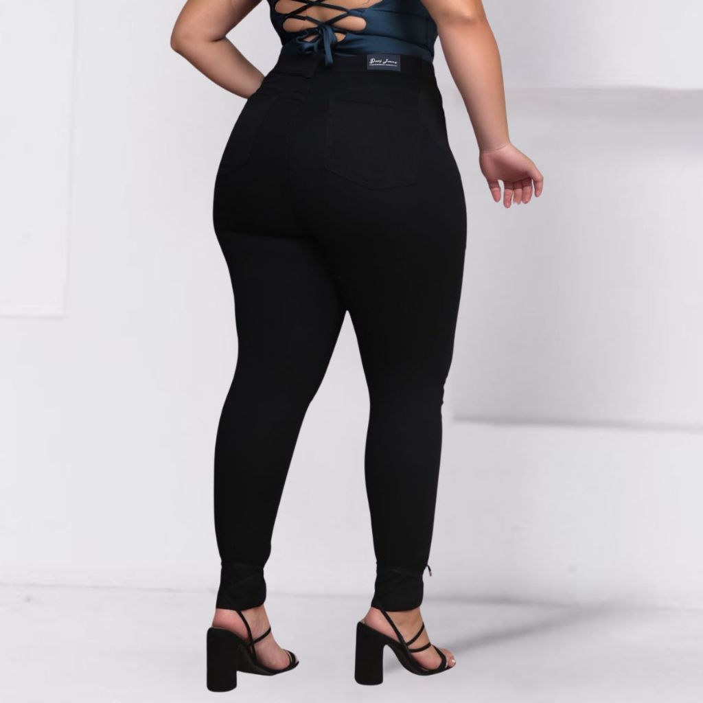 Calça Jeans Skinny Preta Plus Size Cintura Alta Grande Encorpada Empina Bumbum Com Lycra Elastano em Oferta na Shopee