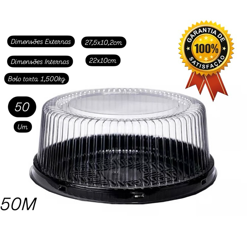 50 und Embalagem para Bolos Tortas 50M 1,500kg 27,5x10,2cm- Preta Redonda OFF