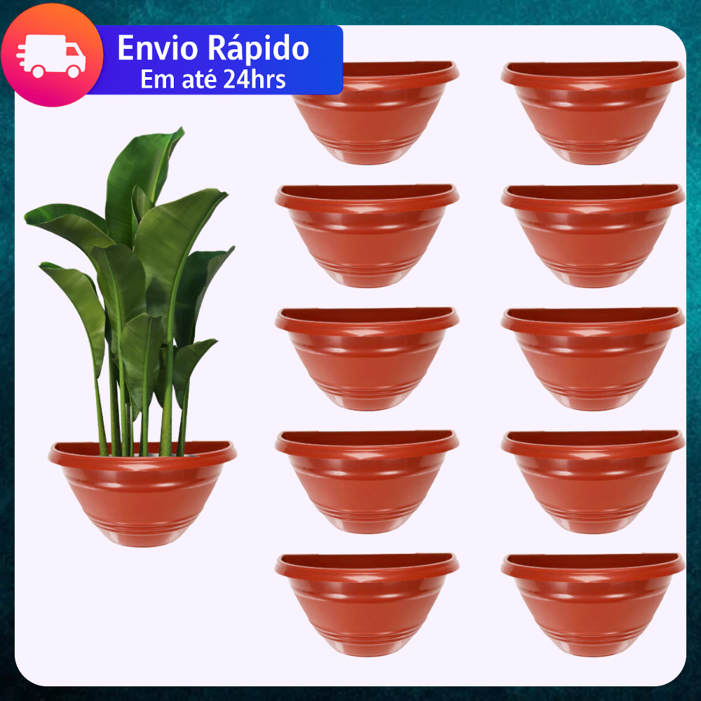 Kit 10 Vaso de Parede Meia Lua Cor Marrom de Plastico