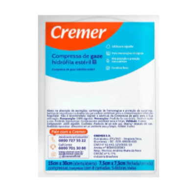 Kit Gaze Estéril 13 Fios Curativo Cicatrização Higiene 10 Unidades 7,5 X 7,5 Cm - Cremer. 10/20/30/40/50 unidades