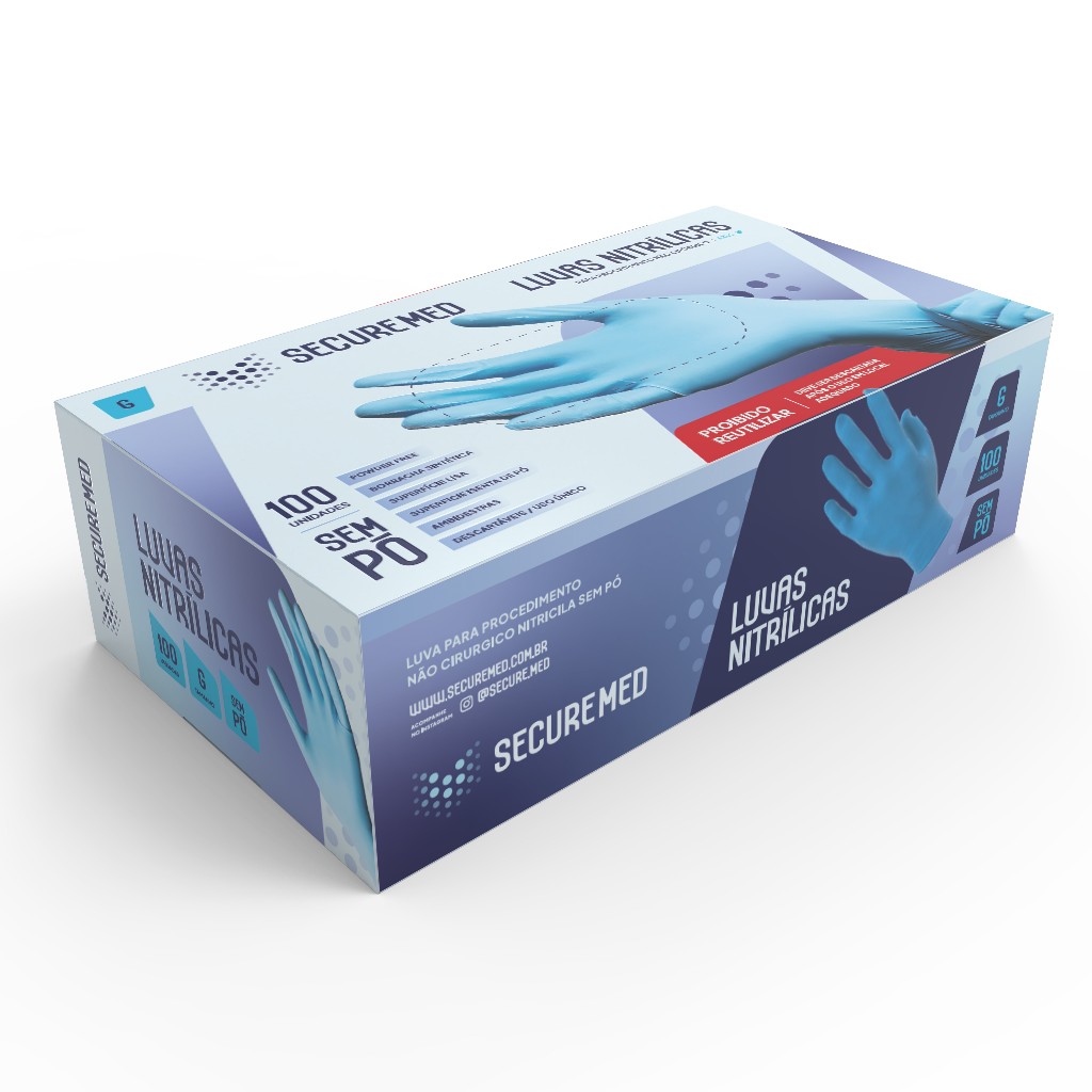 Luva Descartavéis Nitrílica Procedimento Azul c/ 100 Unidaddes.