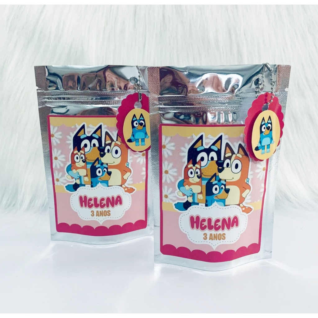 SAQUINHO METALIZADO ZIP LOCK PERSONALIZADO BLUEY PARA LEMBRANCINHA- TAMANHO P