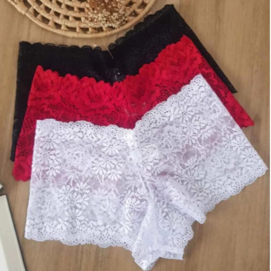 Kit Calcinhas Feminina de Renda Sensual Shortinho Caleçon Fio Dental Tanga Lingerie Calesson