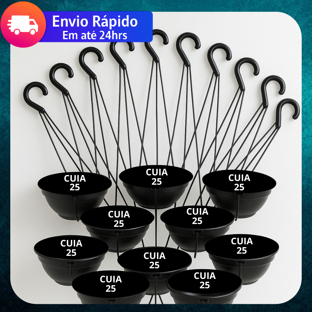 Kit 10 Vasos Cuia 25 Com Haste Alça Resistente na Cor Preta