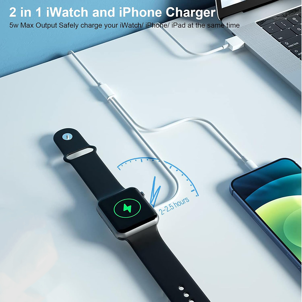 Carregador Magnético USB - Compatível com Dispositivos Apple Lightning e Relógio Inteligente - Versão Portátil 2 em 1