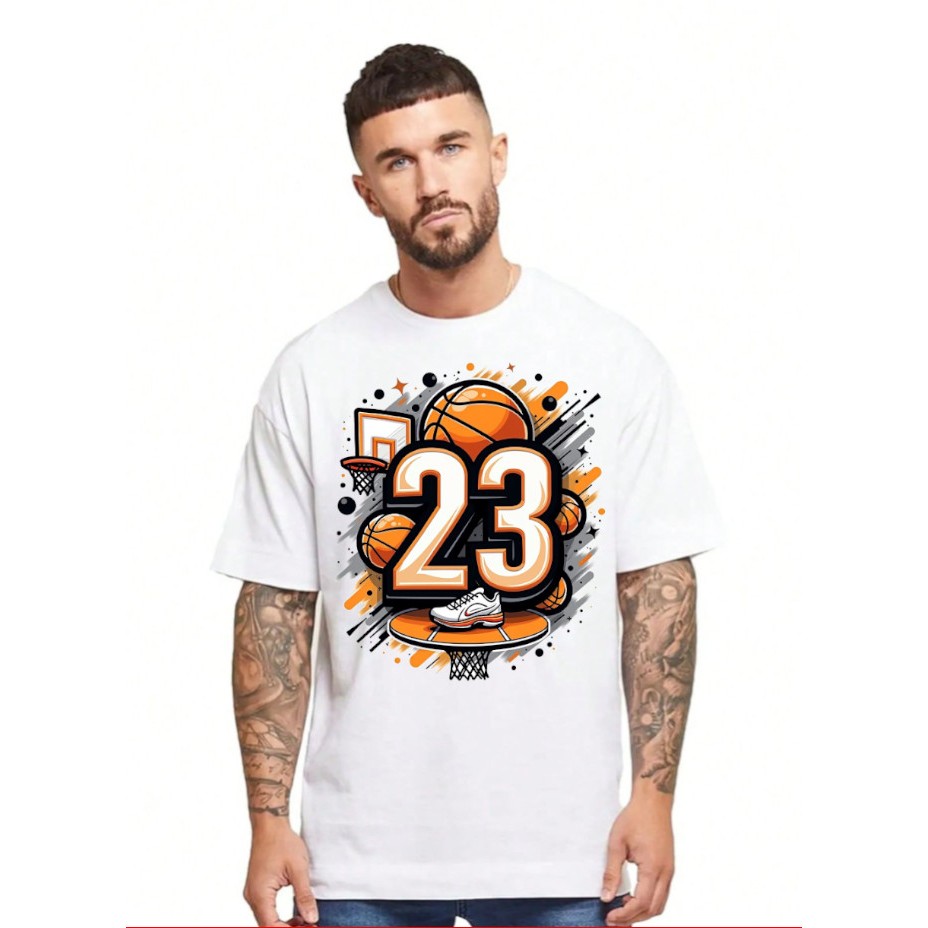 Camiseta Oversized Masculina Streetwear 23 Basquete Estampa Exclusiva Algodão Premium Confortável