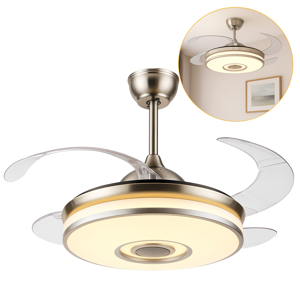 Ventilador de Teto Prata Retrátil  Moderno e Luxuoso LED Multicolor com Caixa de Som INIX RG LED