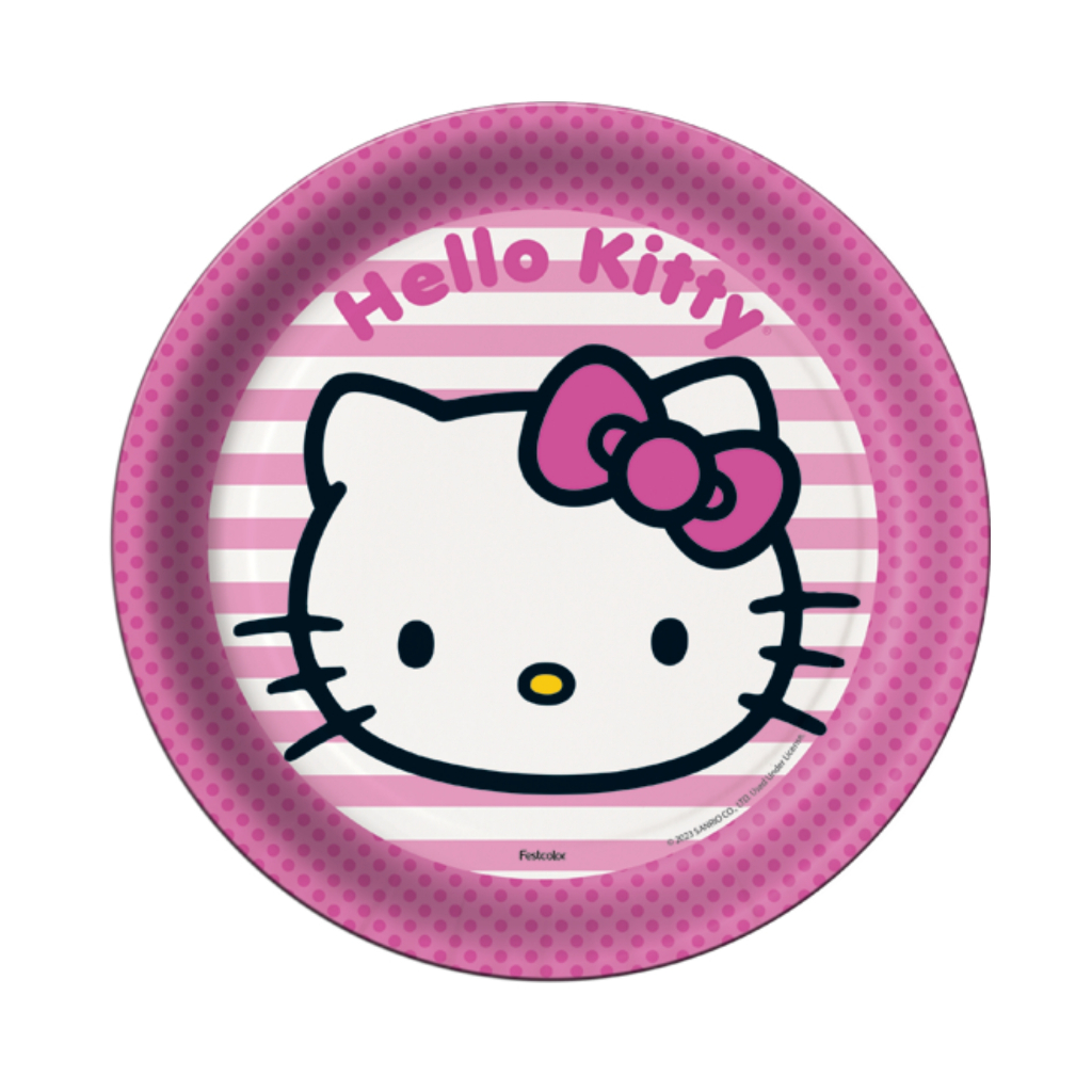 Prato de Papel Festa Hello Kitty 18 cm 8 Unidades Festcolor - Produto Licenciado