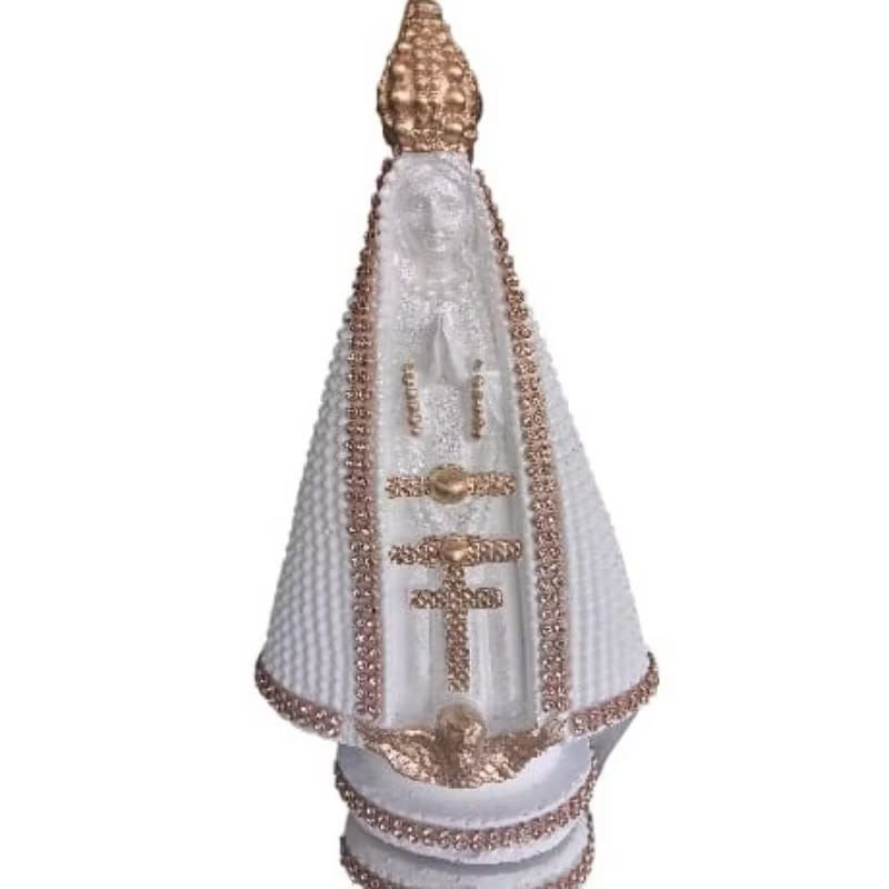Imagem de Nossa Senhora Aparecida 20cm gesso Branca com dourada Strass