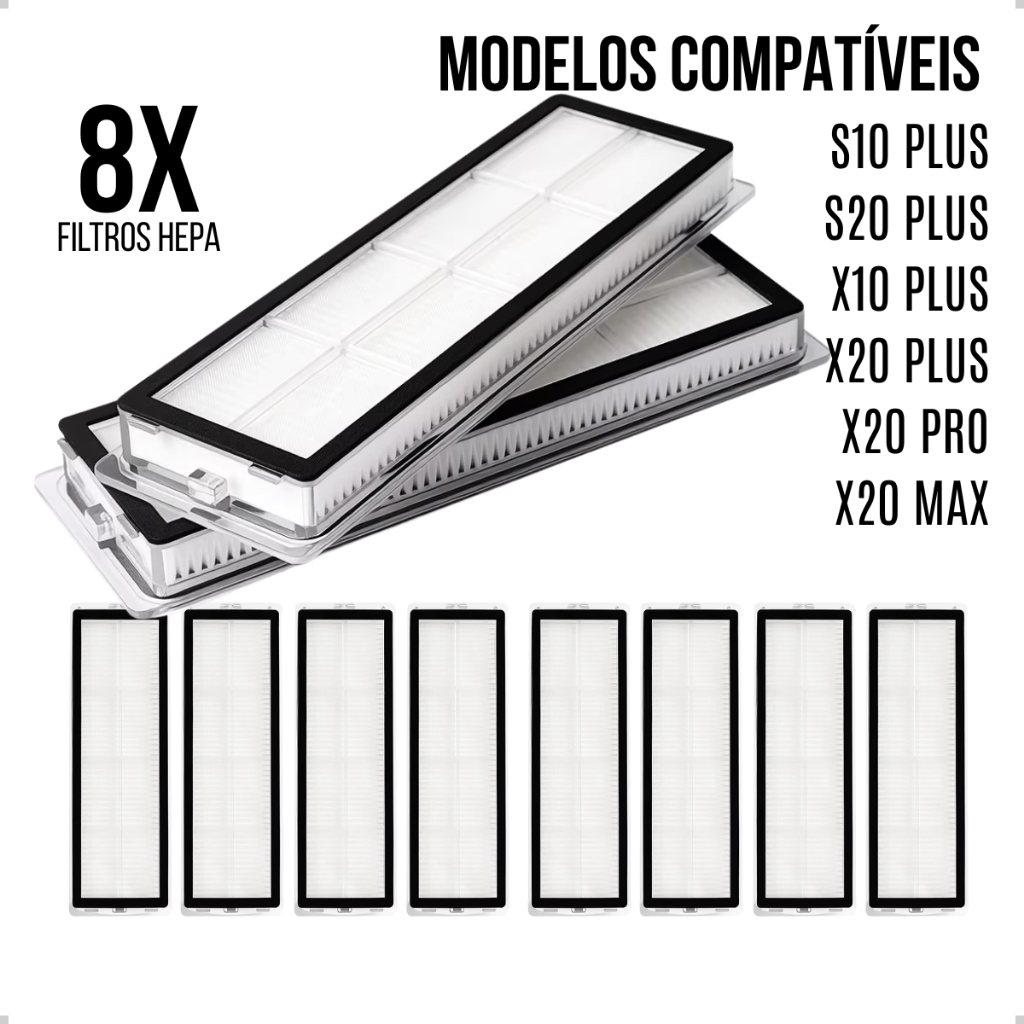 Kit 8, 4, 2 Filtros Hepa Para Robo Aspirador Xioami X20 Max X20 Pro S10+ S20 Plus X10 Plus X20 Plus