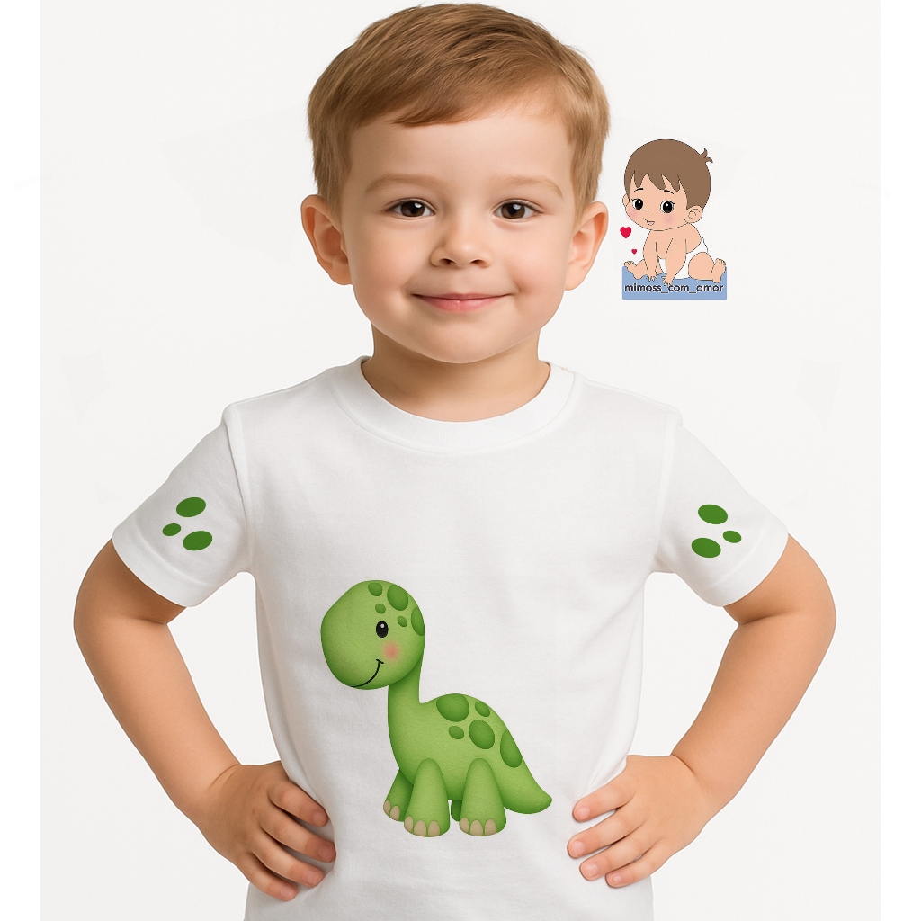Camiseta de Criança Personalizada Dinossauro Com Detalhes desenho Nas Manguinhas A764