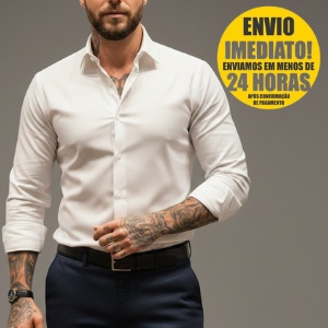 Camisa Social Masculina Manga Longa - Algodão de Otima Qualidade em Oferta na Shopee