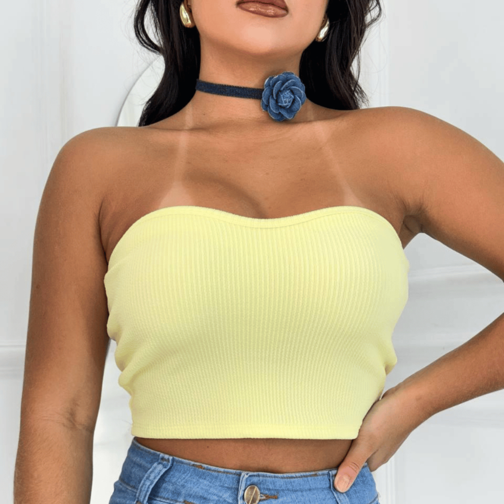 Cropped Feminino Blusa Sem Alça Top Tomara Que Caia