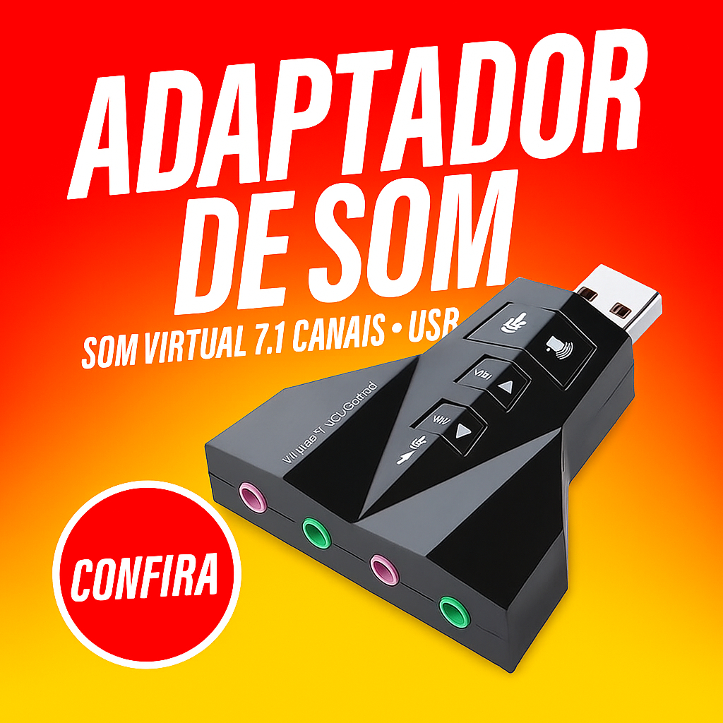 Adaptador Placa de Som USB 7.1 Externa Áudio Fone Headset Microfone Windows Mac