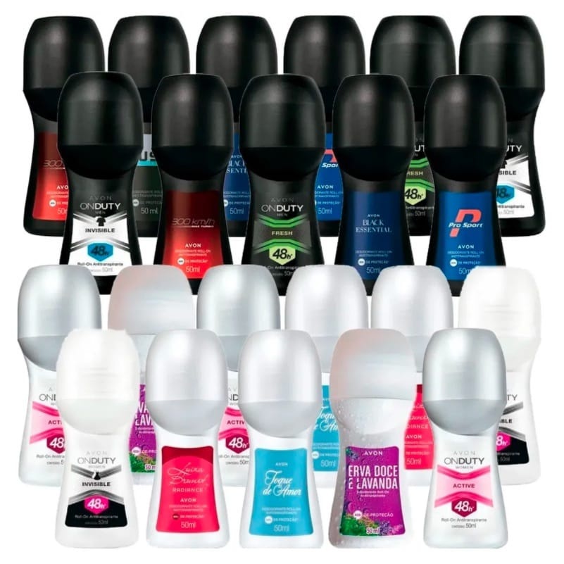Kit com 20 Desodorante roll on rolon rollon feminino ou Masculino sortidos 50ml | Avon