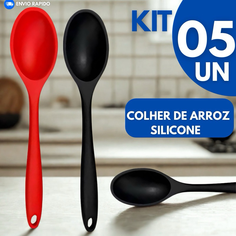 Kit Colher de Arroz Silicone 30cm Antiaderente Resistente Utensílio de Cozinha Prático Premium