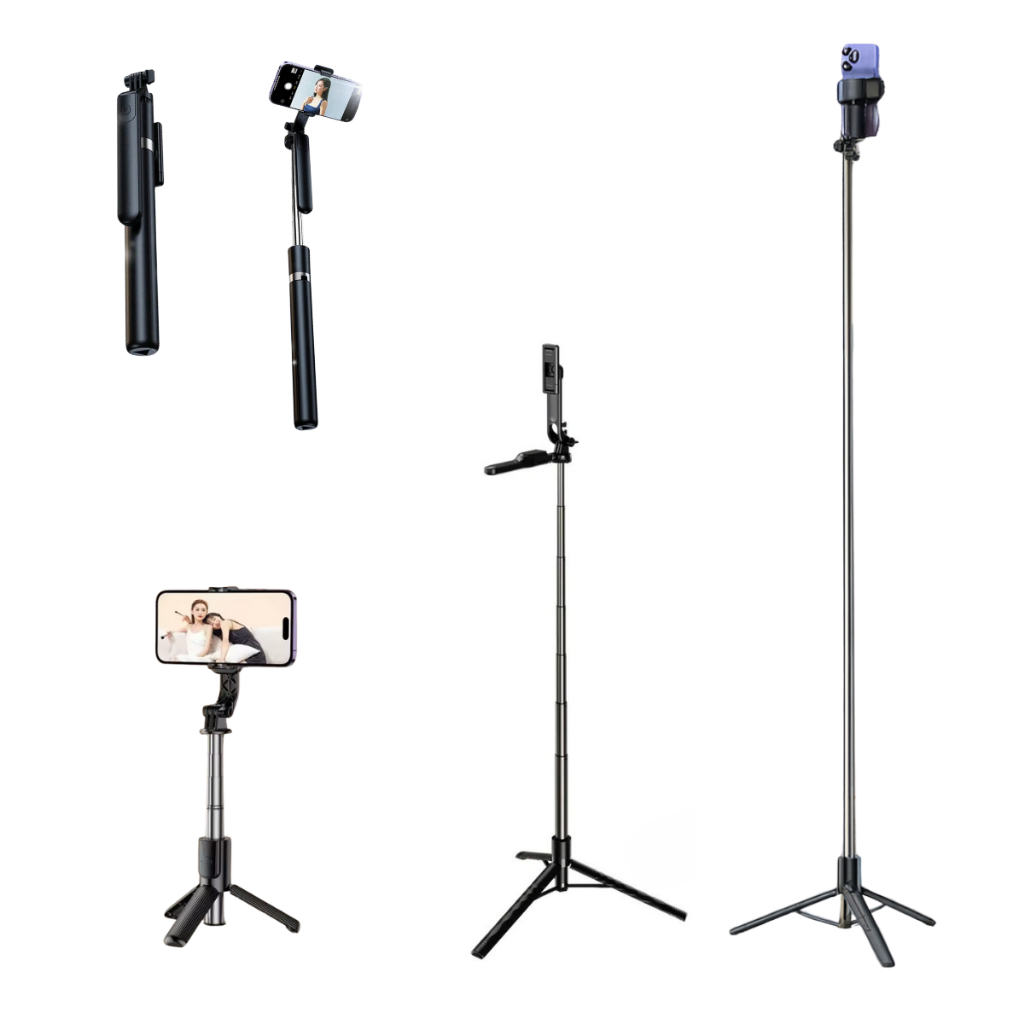 Tripé Celular 1,70m Bastão Extensível Portátil com Controle Remoto para Reels e TikTok