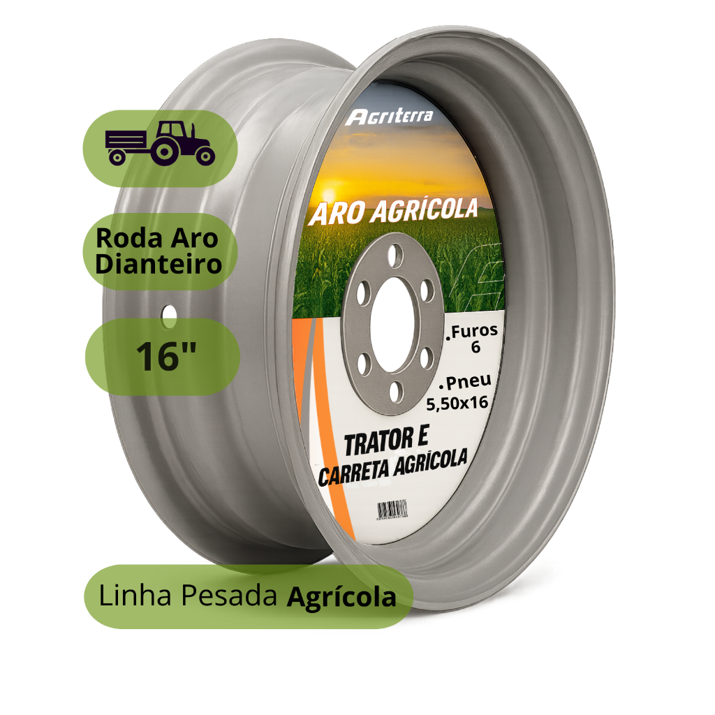 Roda Aro 16 Dianteiro 6 Furos Carreta Agrícola E Tratores Massey Ferguson Valmet Ford - 488334