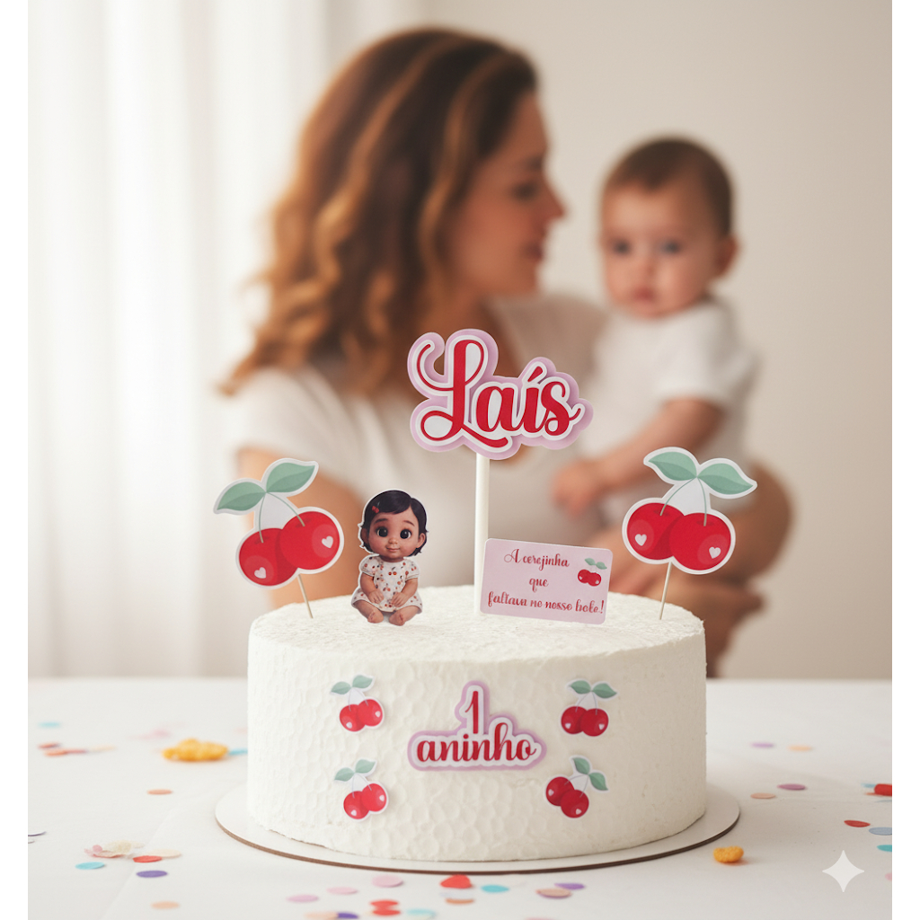 Envio Rápido - Cerejinha Cereja / Topo de Bolo Personalizado Aniversário, Mesversário Menina