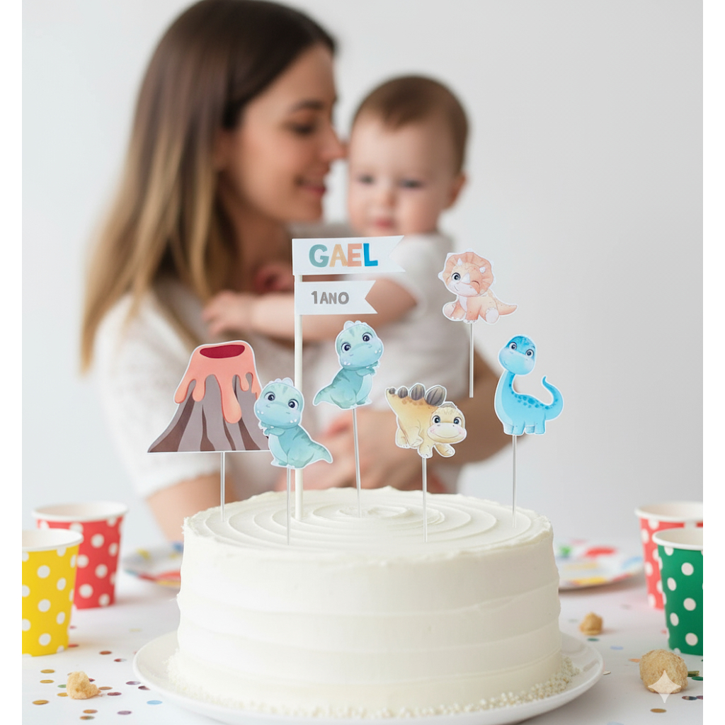 Envio Rápido - Dino Baby, Dinossauros / Topo de Bolo Personalizado Aniversário, Mesversário