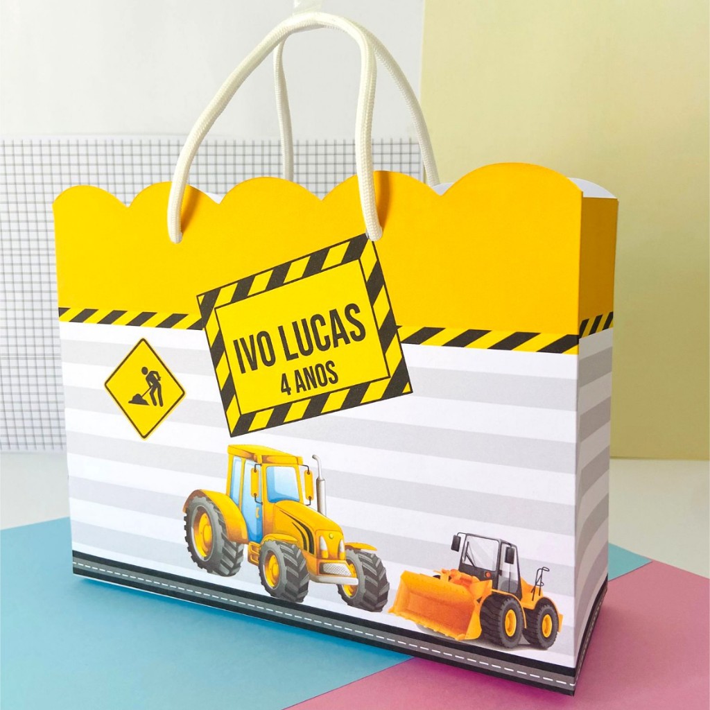 Sacolinha G TRATOR|MÁQUINAS|CONSTRUÇÃO | lembrancinha|personalizados|caixinha personalizada| festa