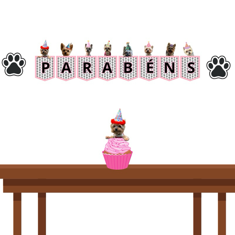 Kit Festa Pet Personalizado – Bandeirolas + Topo de Bolo com Foto / Aniversário cachorro em Oferta na Shopee