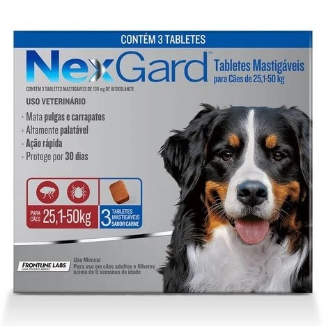 Antipulgas E Carrapatos Nexgard Cão 25 A 50kg Com 3 Nex Gard