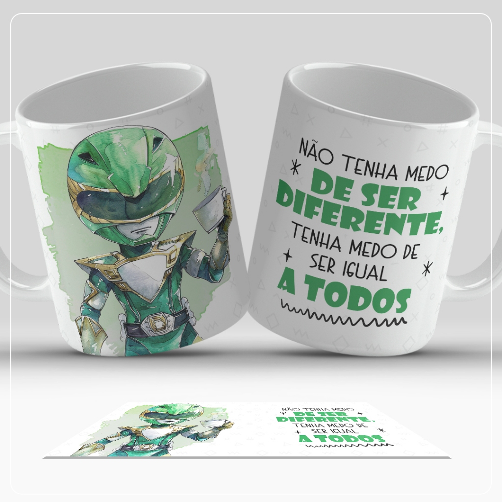 Caneca   Personalizada Power Ranger Verde não tenha medo de ser diferente ( 177 )