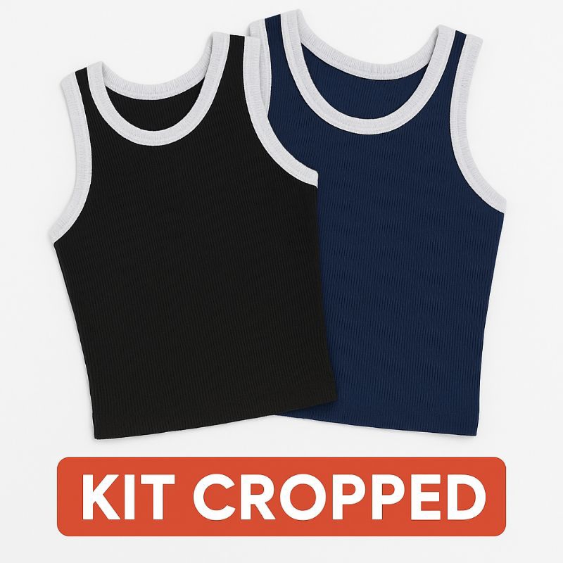 Kit 2 Cropped Liso Feminino Ribana Canelado Confortável Tendência Moda Blogueira Estiloso