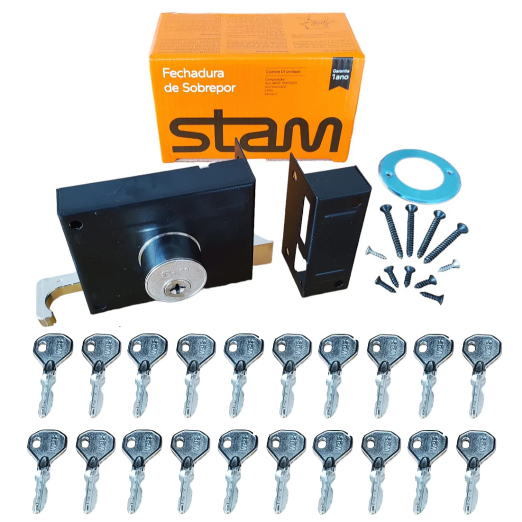 Fechadura 1701/100 Preto Fosco Chave Tetra Para Portão Preta Stam Inox