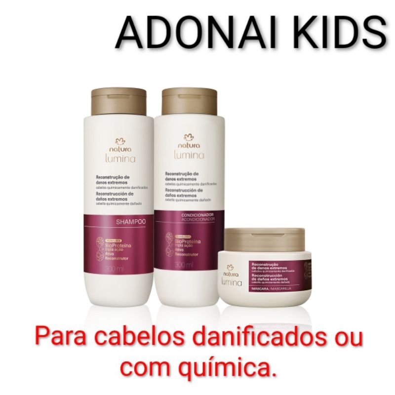 Kit Natura Lumina Reconstrução Capilar para Cabelos Danificados (Danos Extremos) Shampoo, Condicionador e Máscara