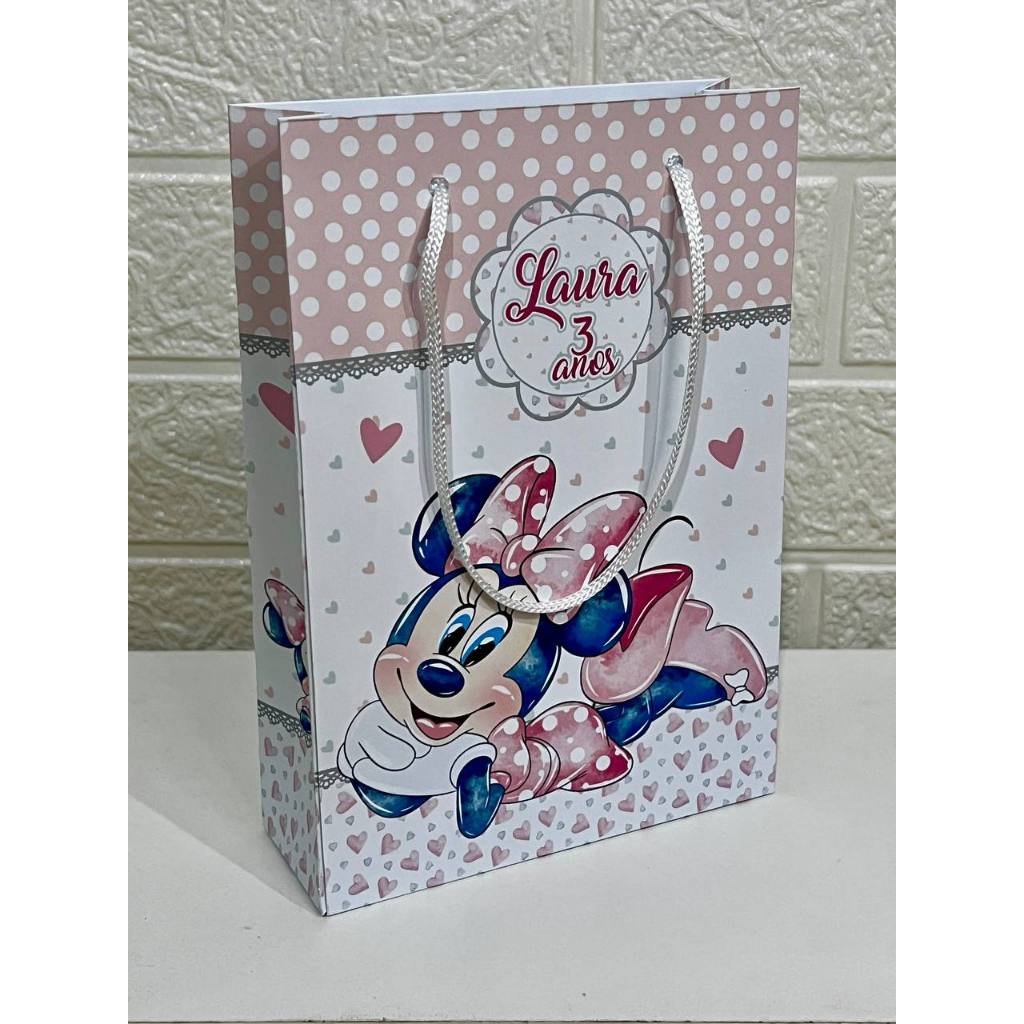sacola para festa infantil sacola personalizadas tema Minnie Aquarelada sacolinha surpresa aniversário