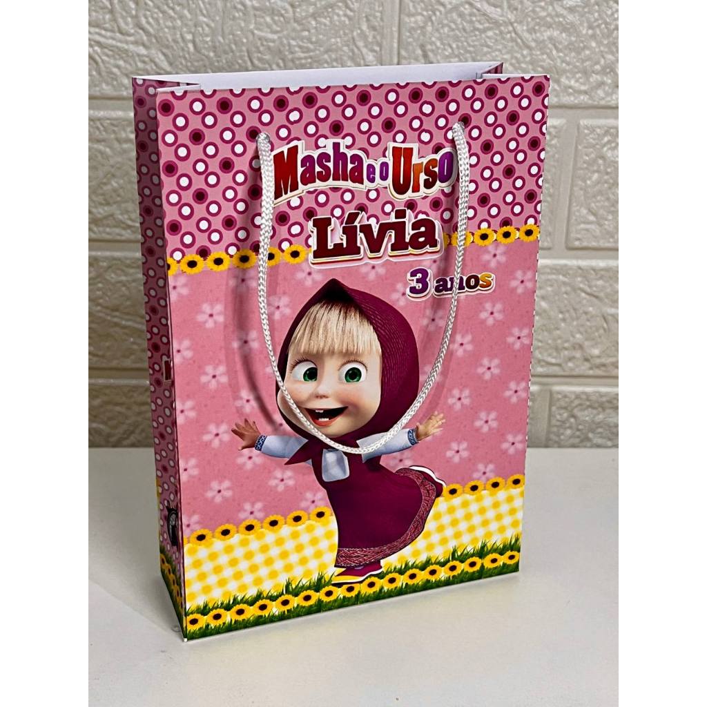 sacola para festa infantil sacola personalizadas tema MASHA E O URSO sacolinha surpresa aniversário