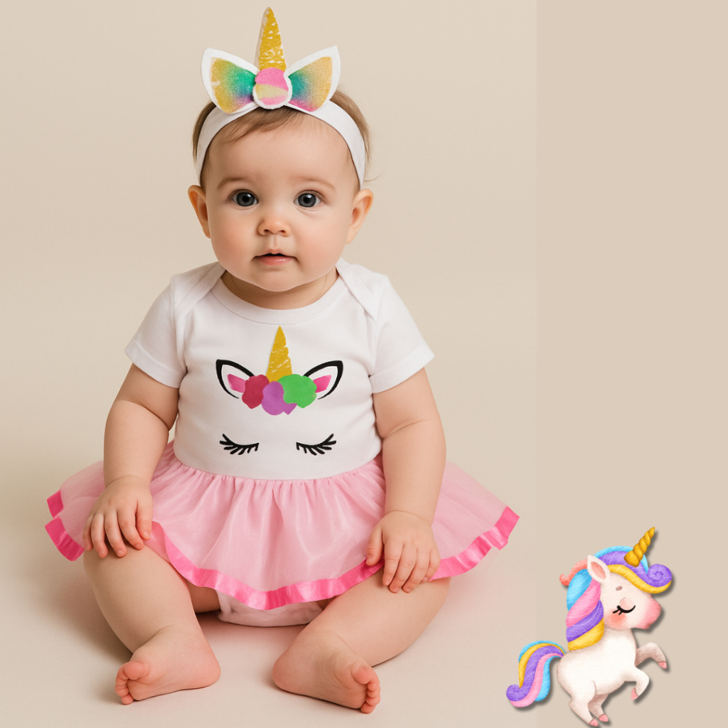 Body Bebê Infantil Menina Mêsversário Temático Unicórnio Super Confortável Linha Premium