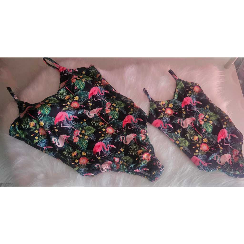 Maiô / Bory Tal Mãe Tal Filha estampa Flamingo ( kit com 2 peças ) ( pronta entrega ) ( envio imediato ) promoção
