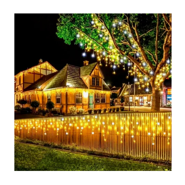 Cascata 400Led 10m Com  Strobo 4 Fixo 1 Pisca (Strobo)  Externa Conector Macho Femea Bivolt (31v)  A Prova Dagua Nata