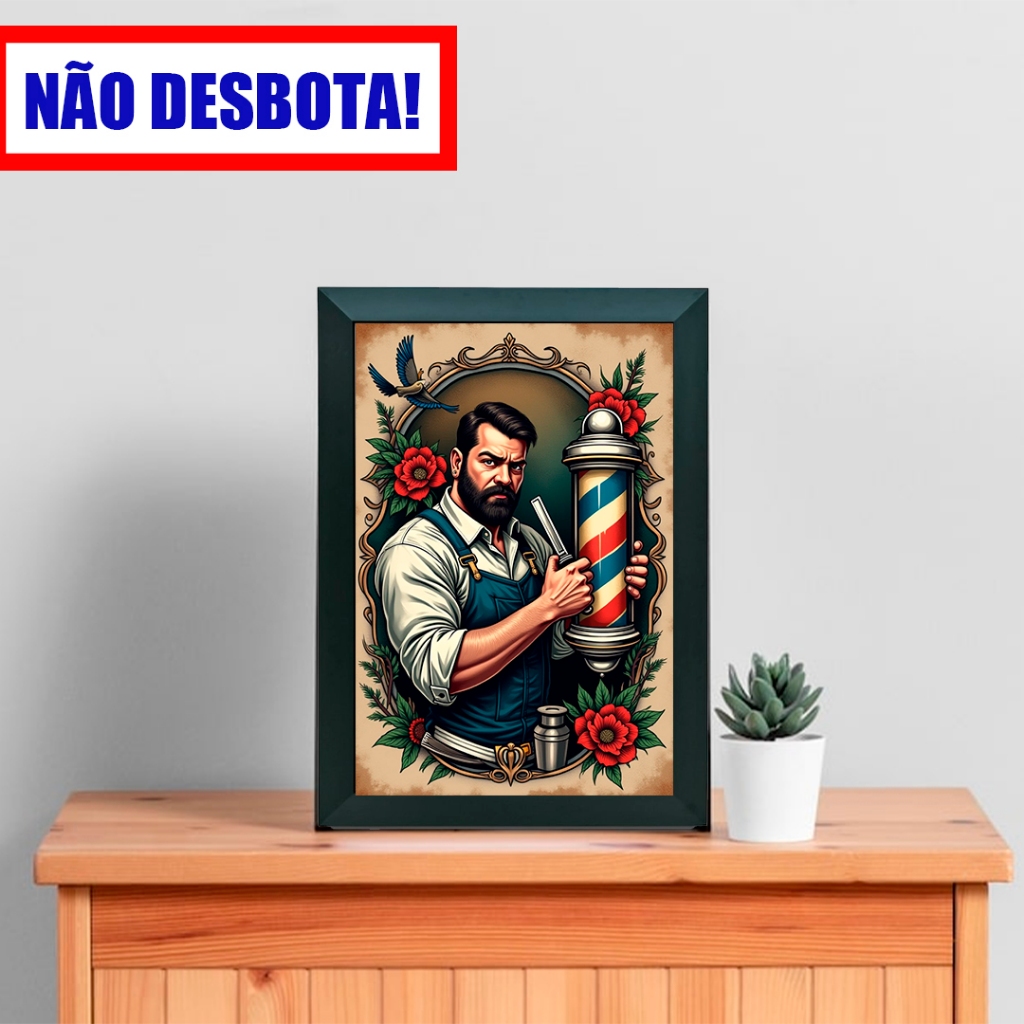 Quadro Barbearia Man Arte Vintage Retrô Decoração Salão Masculino Máquina Navalha Barba