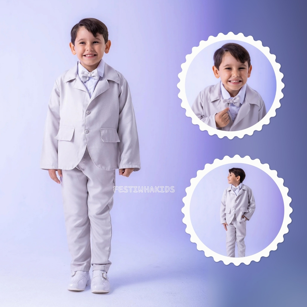 Conjunto Terno Social Infantil Blazer Pajem Cinza Claro