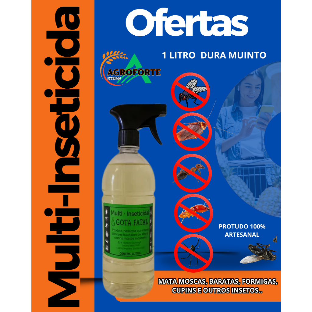 MULT INSETICIDA / barata,formiga, moscas e outros GOTA FATAL 1 LITRO em Oferta na Shopee