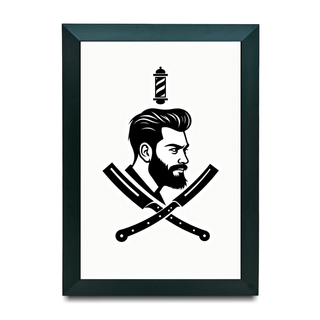 Quadro Decorativo Barbearia Old School Retrô Hipster Salão Masculino Tesoura Máquina Navalha