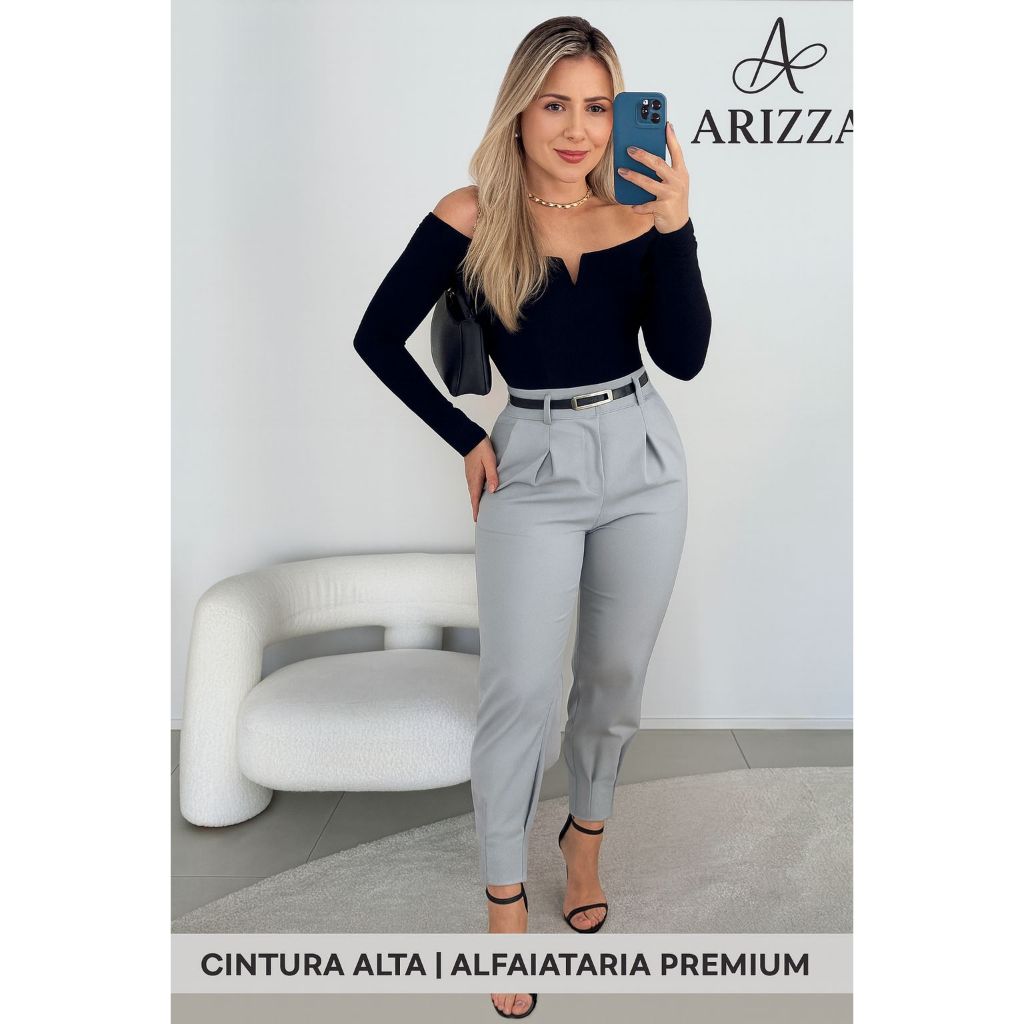 Calça Alfaiataria Feminina Cenoura | Social, Cintura Alta, Confortável P ao G1 em Oferta na Shopee