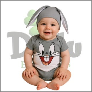 Body de Bebê Perna Longa + Touca - Body Mêsversario Temático Coelho em Oferta na Shopee
