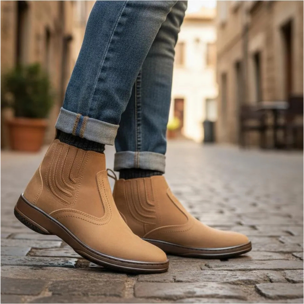 Botina Masculina Couro Nobuck Bota Texana Country Vaquejada Rodeio Rodeio Sertaneja Leve Macia 2520