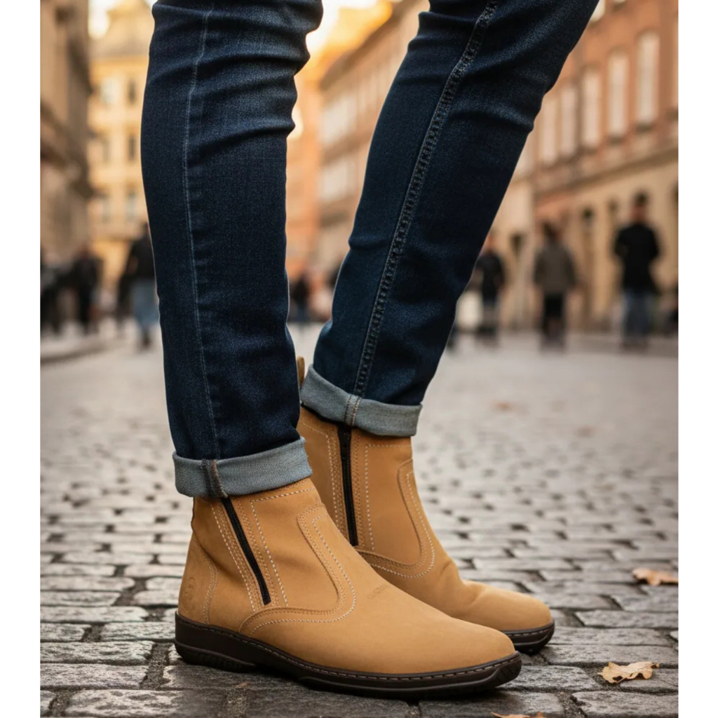 Bota Amarela Couro Nobuck Com Ziper 2 laterais Botina Country Social Casual Vaquejada Rodeio 2220