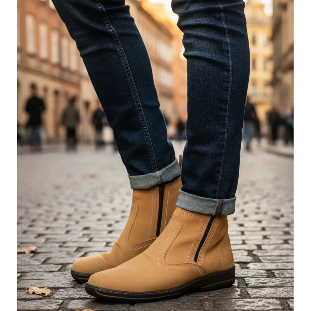 Bota Country Amarela Masculina Botina Casual Com Ziper Modelo 2220 Combina Calça Camisa Xadrez Jeans