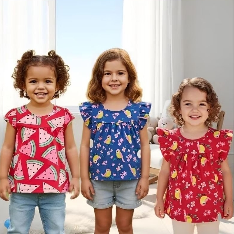 Blusa Infantil Feminino em Meia Malha Manga Curta Kyly